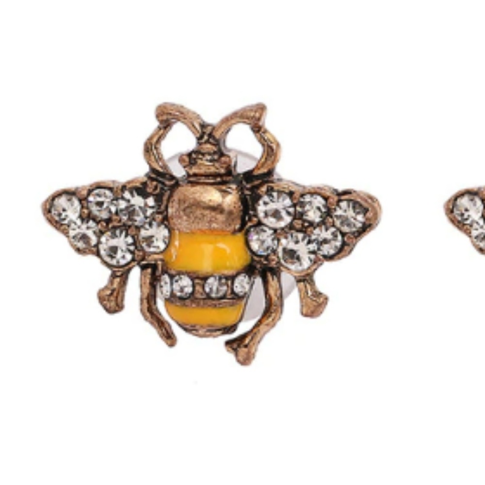 Crystal Yellow Bee Stud Earrings - Picture 3 of 6